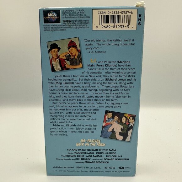 Ma & Pa Kettle Back On The Farm VHS 1951 Marjorie Main Percy Kilbride Comedy - Picture 2 of 3